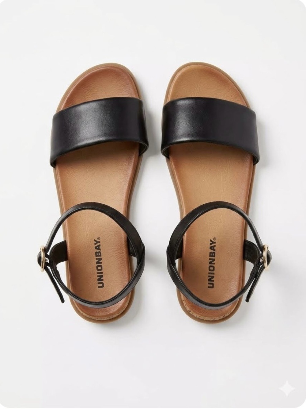 👠NWOT UNIONBAY Black and Tan Strappy Slide Sandals Size 6.5